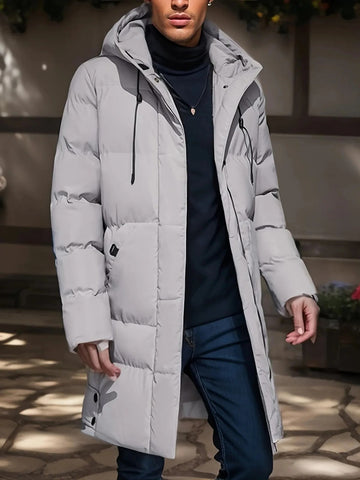 Men's Long Winter Jacket with Adjustable Hood and Moisture Blocking Shell