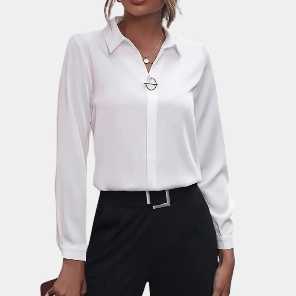Women's Button-Front Blouse with Structured Collar and Tailored Fit