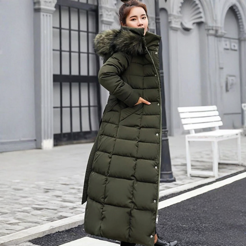 Women's Down Jacket with Full Zip Closure and Wind Resistant Shell