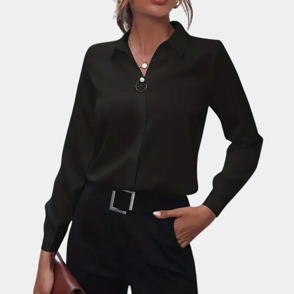 Women's Button-Front Blouse with Structured Collar and Tailored Fit