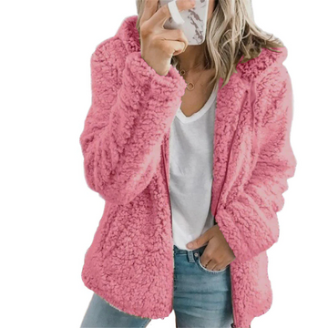 Teddy Fleece Coat with Front Zipper and Side Pockets