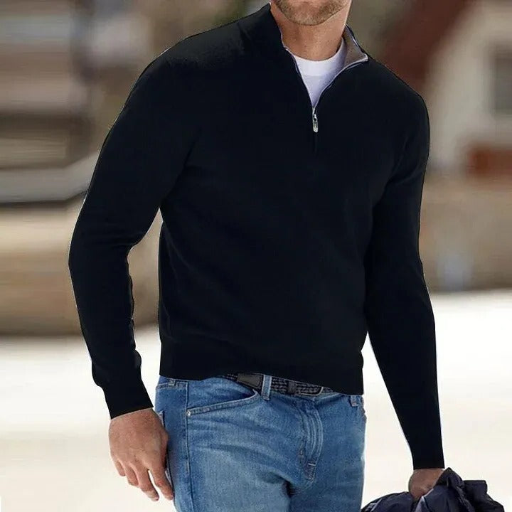 Men's Long Sleeve Sweater with Relaxed Fit and Solid Design