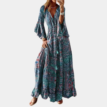 Women's Ankle Length Dress with Wrinkle Resistant Polyester and Body Following Fit