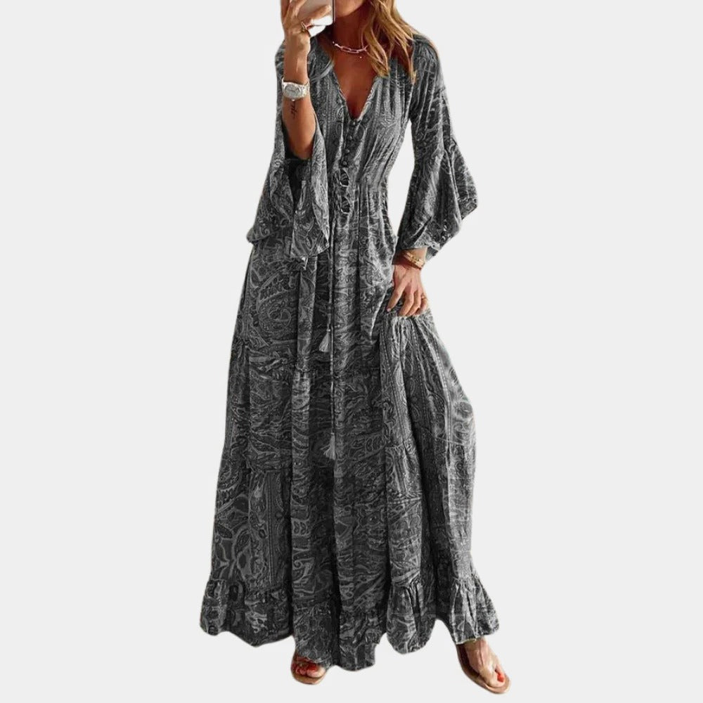 Women's Ankle Length Dress with Wrinkle Resistant Polyester and Body Following Fit