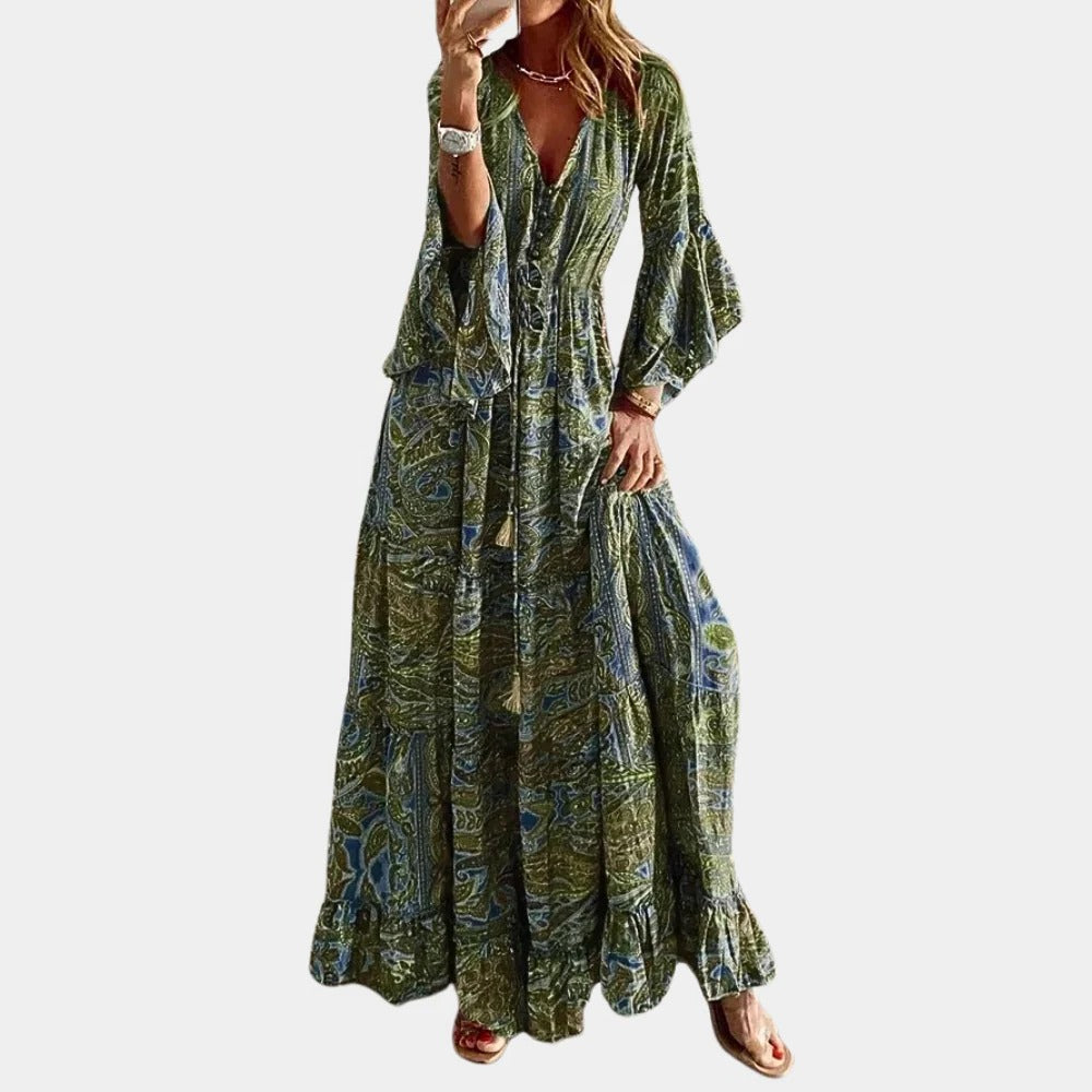 Women's Ankle Length Dress with Wrinkle Resistant Polyester and Body Following Fit