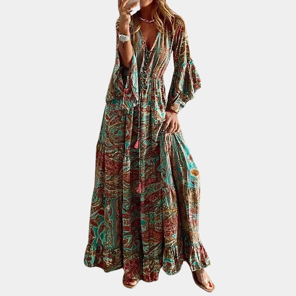 Women's Ankle Length Dress with Wrinkle Resistant Polyester and Body Following Fit