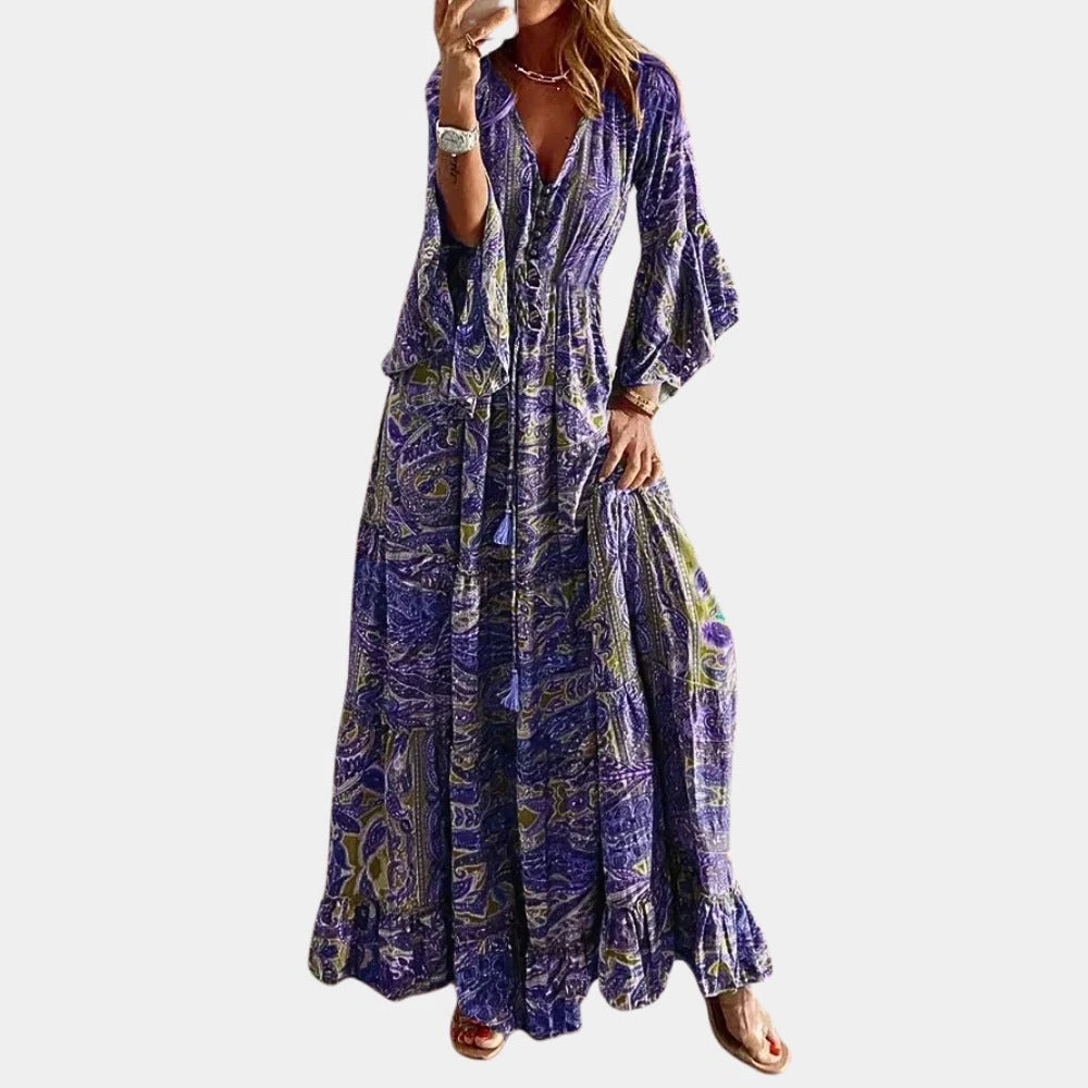 Women's Ankle Length Dress with Wrinkle Resistant Polyester and Body Following Fit