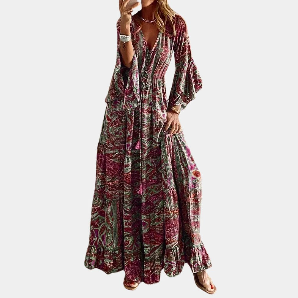 Women's Ankle Length Dress with Wrinkle Resistant Polyester and Body Following Fit