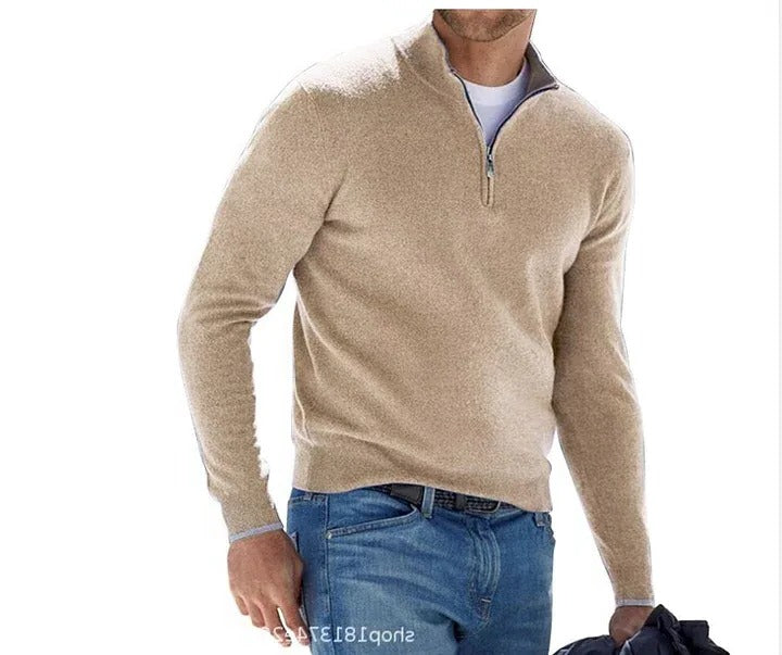 Men's Long Sleeve Sweater with Relaxed Fit and Solid Design