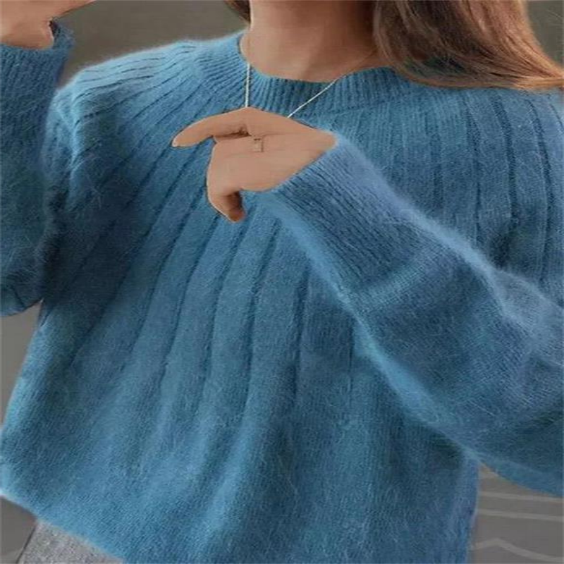 Women's Knit Pullover Sweater with Long Sleeves and Close Fit