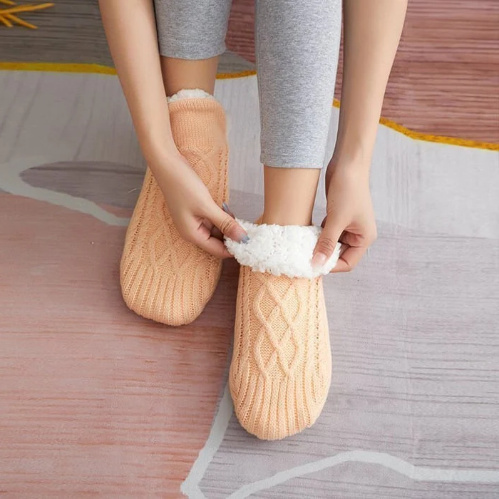 Fleece Thermal Socks with Silicone Grip and Adjustable Calf Height