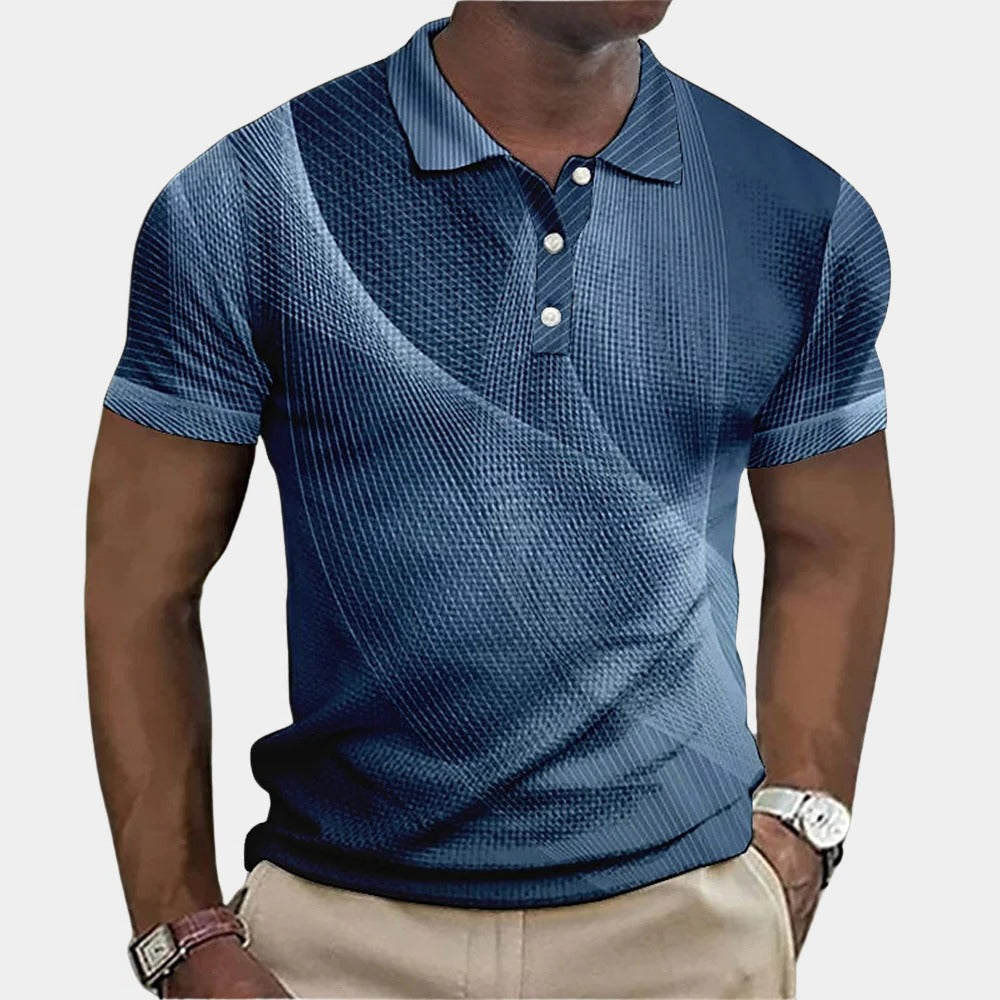 Cotton Polo Shirt with Embroidered Chest and Button Collar for Men