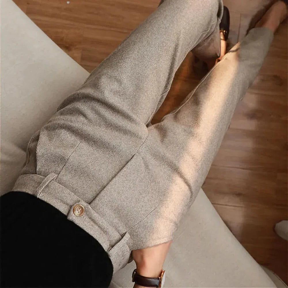 Tapered Pants with Flat Waistband and Body Hugging Fit