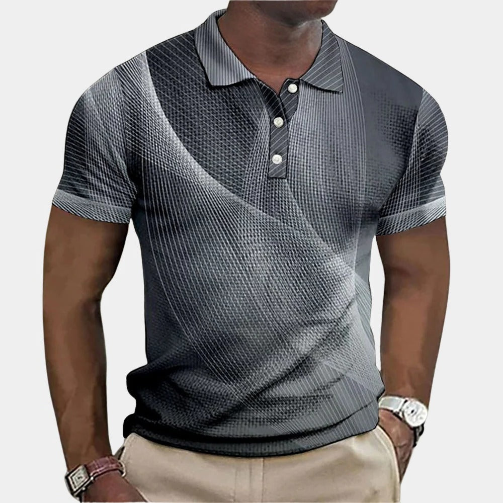 Cotton Polo Shirt with Embroidered Chest and Button Collar for Men