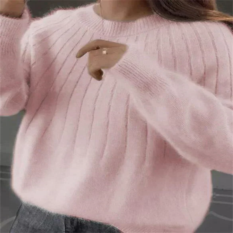 Women's Knit Pullover Sweater with Long Sleeves and Close Fit
