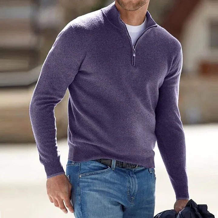 Men's Long Sleeve Sweater with Relaxed Fit and Solid Design