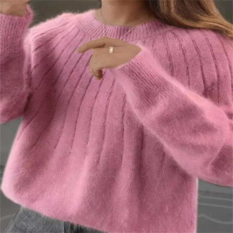 Women's Knit Pullover Sweater with Long Sleeves and Close Fit
