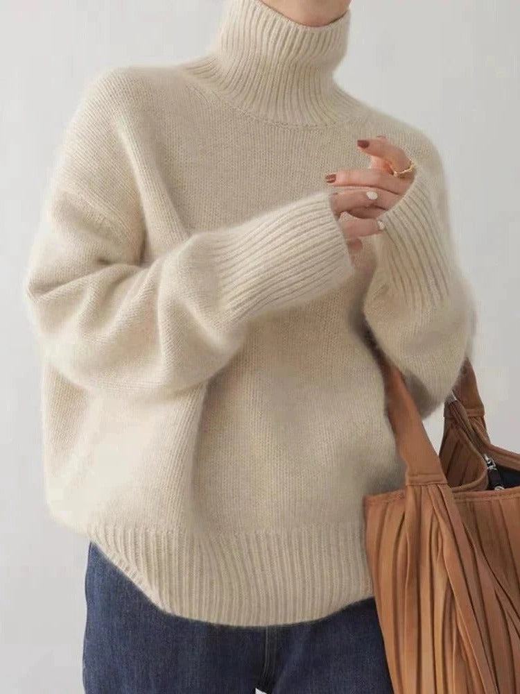 Merino Wool Turtleneck Pullover with High Collar and Medium Stretch