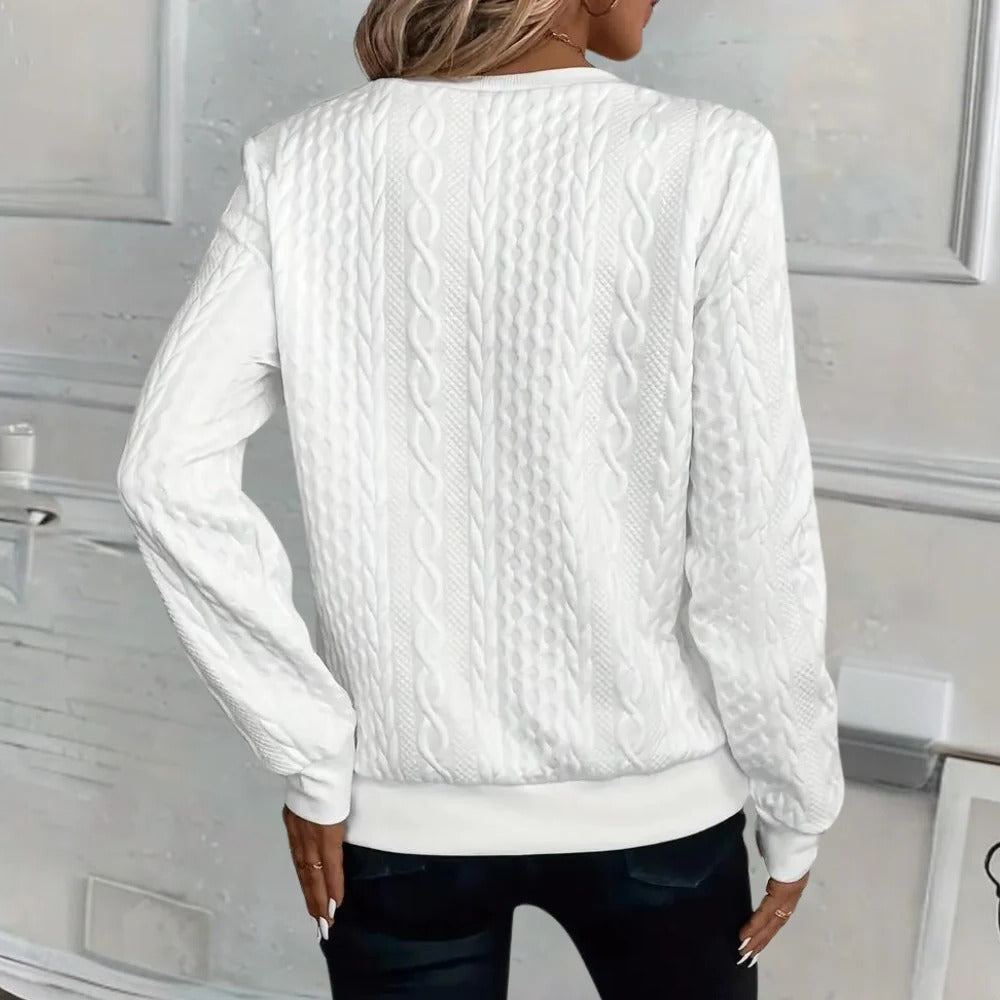 Textured Knit Pullover Sweater with Relaxed Fit, Raised Pattern for Spring Autumn Winter