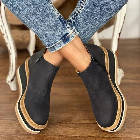 Women's Side Zip Low Ankle Boots with Textured Grip Sole