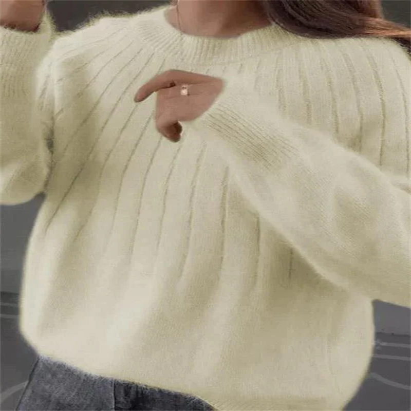 Women's Knit Pullover Sweater with Long Sleeves and Close Fit