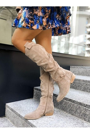 Knee Boots for Women with Side Zipper and Cushioned Insole, Low Heel