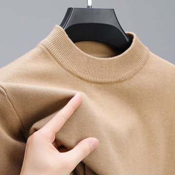 Men's Crew Neck Knit Sweater with Ribbed Trim and Natural Fiber Construction