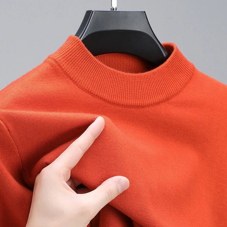 Men's Crew Neck Knit Sweater with Ribbed Trim and Natural Fiber Construction