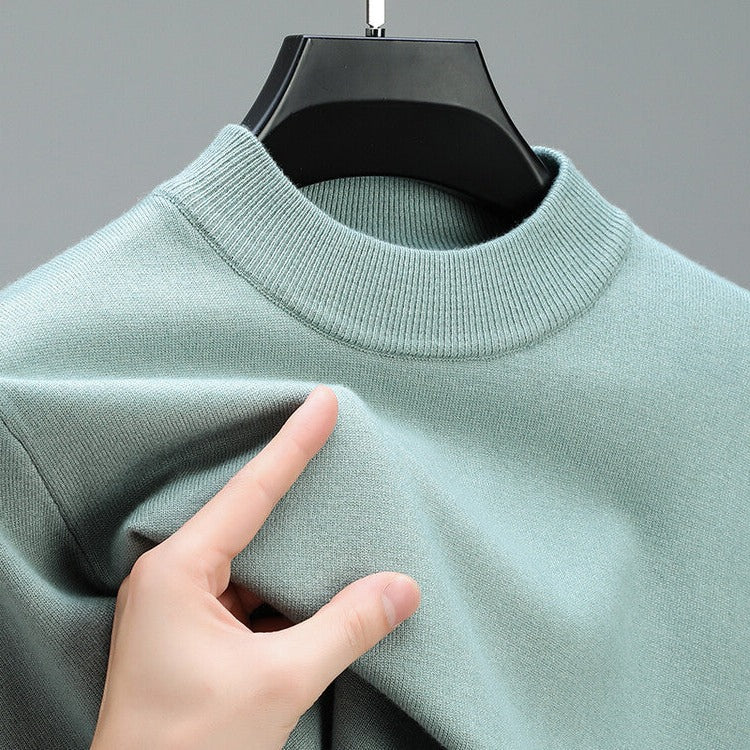 Men's Crew Neck Knit Sweater with Ribbed Trim and Natural Fiber Construction