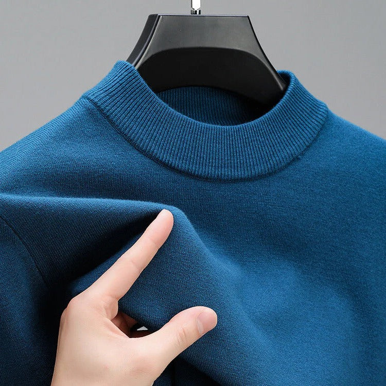 Men's Crew Neck Knit Sweater with Ribbed Trim and Natural Fiber Construction