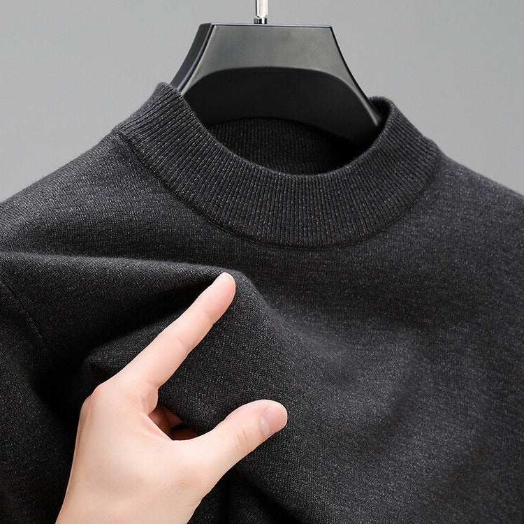 Men's Crew Neck Knit Sweater with Ribbed Trim and Natural Fiber Construction