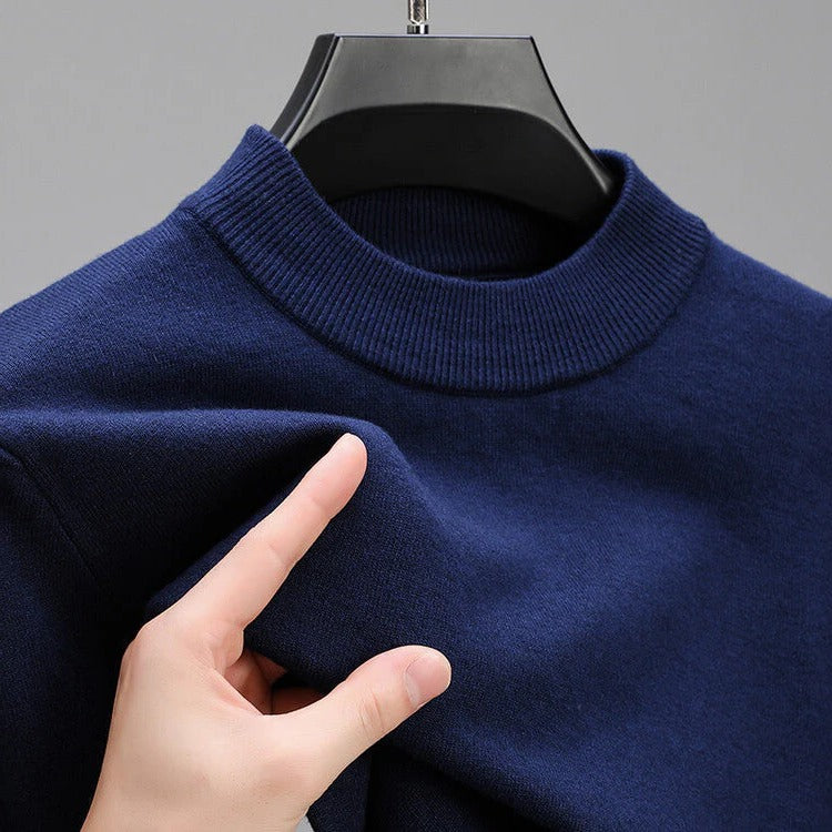 Men's Crew Neck Knit Sweater with Ribbed Trim and Natural Fiber Construction