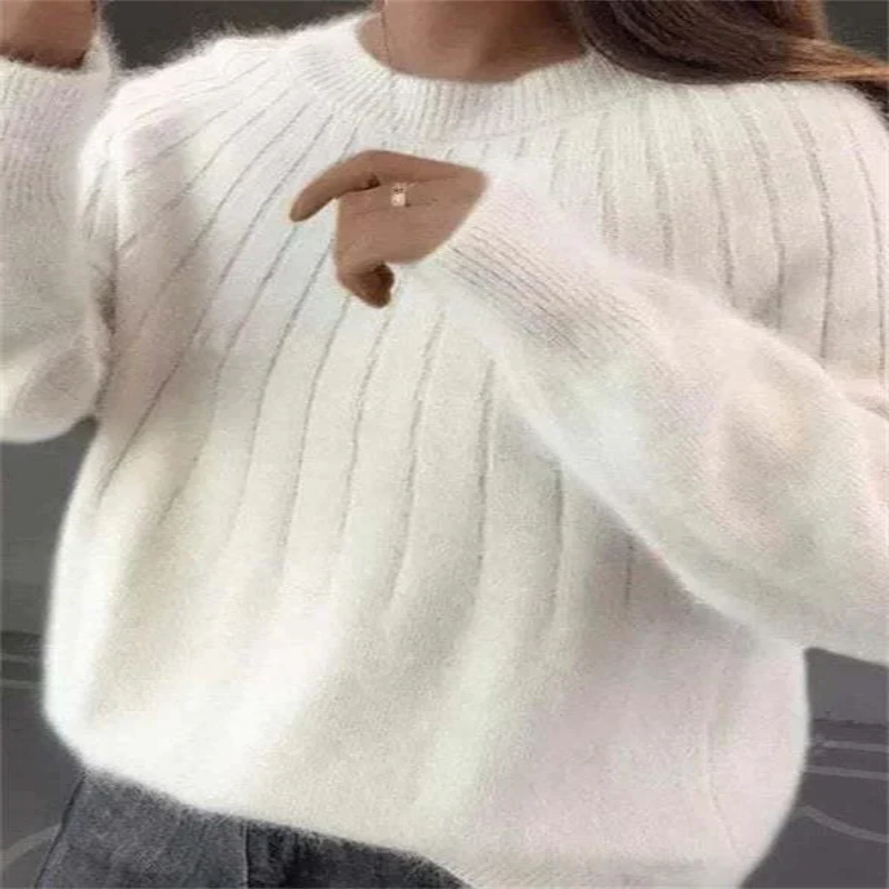 Women's Knit Pullover Sweater with Long Sleeves and Close Fit