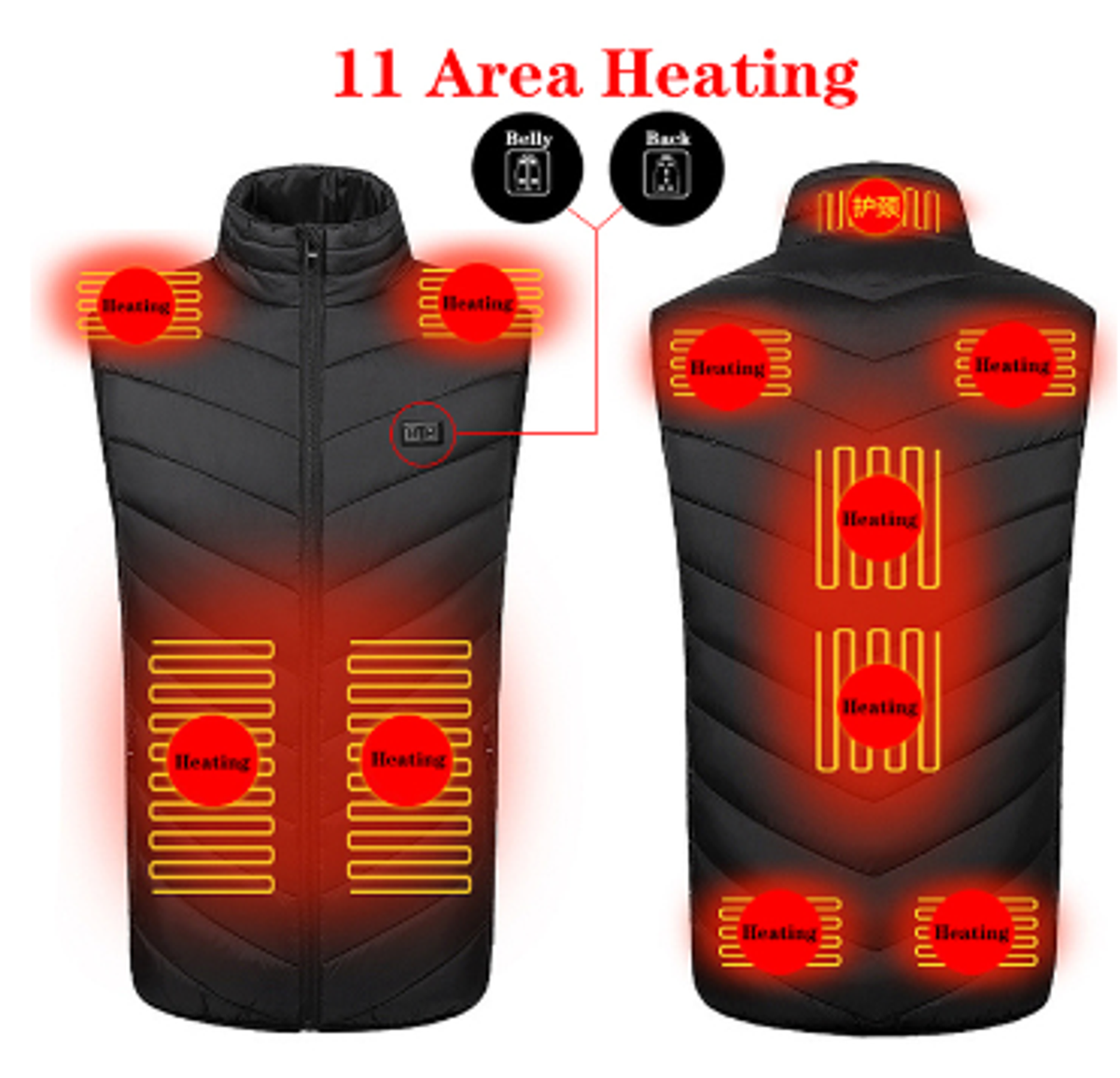 Carbon Fiber Heated Vest with 11 Zones and 12-Hour Battery, Windproof Polyester