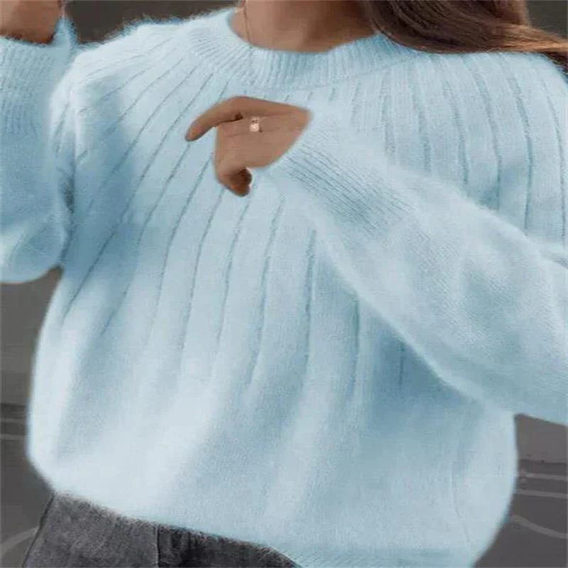 Women's Knit Pullover Sweater with Long Sleeves and Close Fit