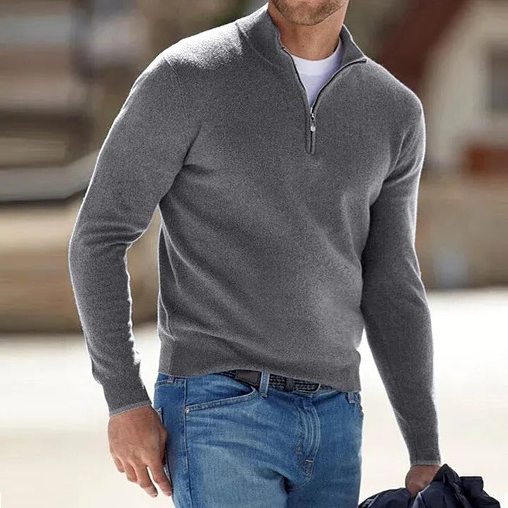 Men's Long Sleeve Sweater with Relaxed Fit and Solid Design