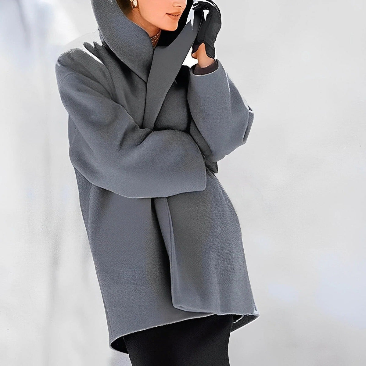 Belted Fleece Coat with A-Line Silhouette and Full Interior Lining, Wrinkle Resistant