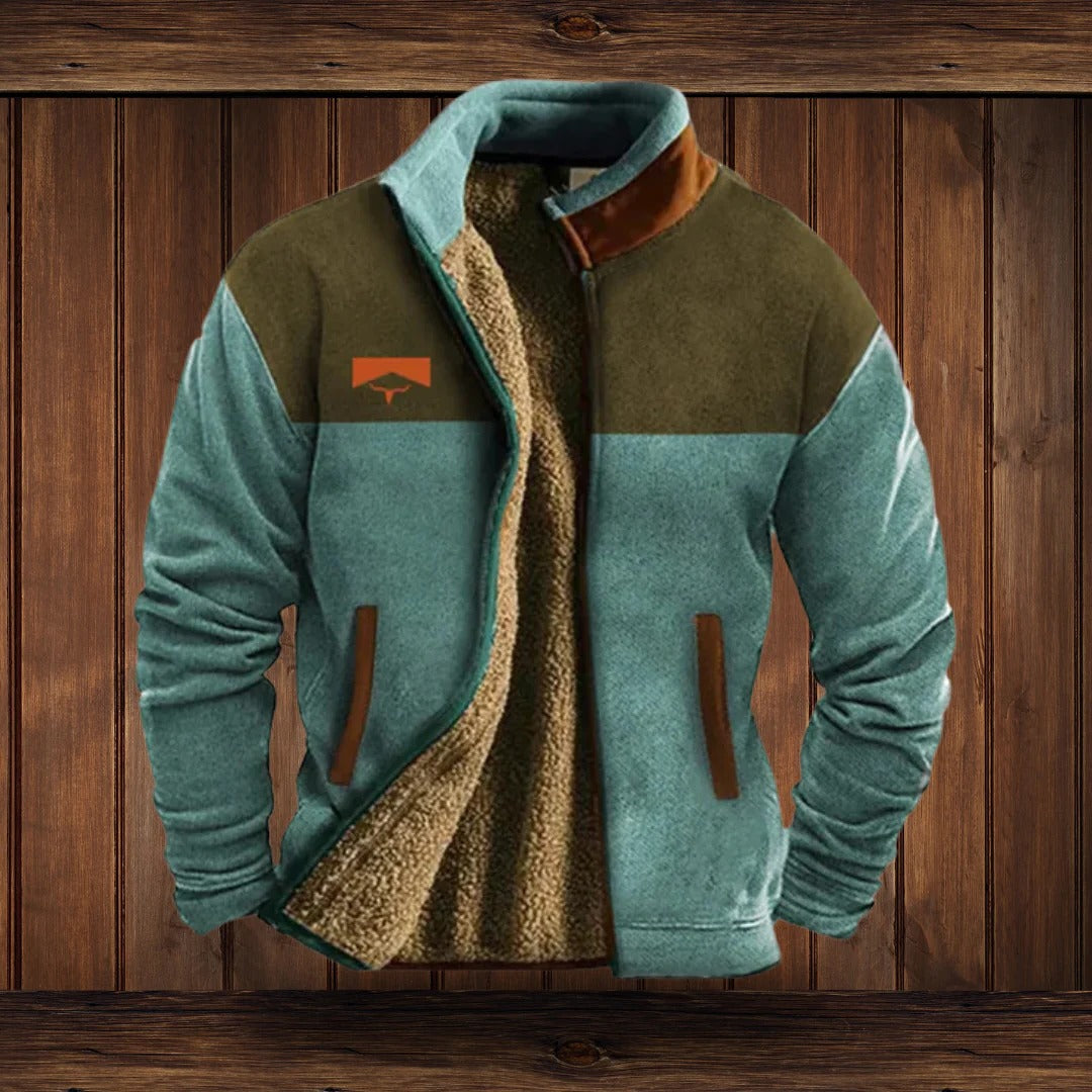 Fleece Jacket with High Collar and Full Zip, Side Pockets for Men