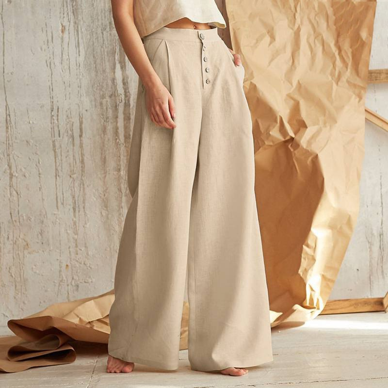 Women’s Wide Leg Pants with High Waist and Button Front Closure Pleated Loose Fit Trousers