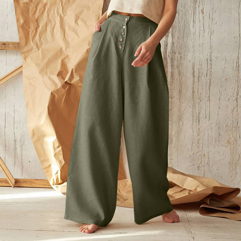 Women’s Wide Leg Pants with High Waist and Button Front Closure Pleated Loose Fit Trousers