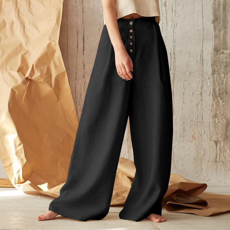 Women’s Wide Leg Pants with High Waist and Button Front Closure Pleated Loose Fit Trousers