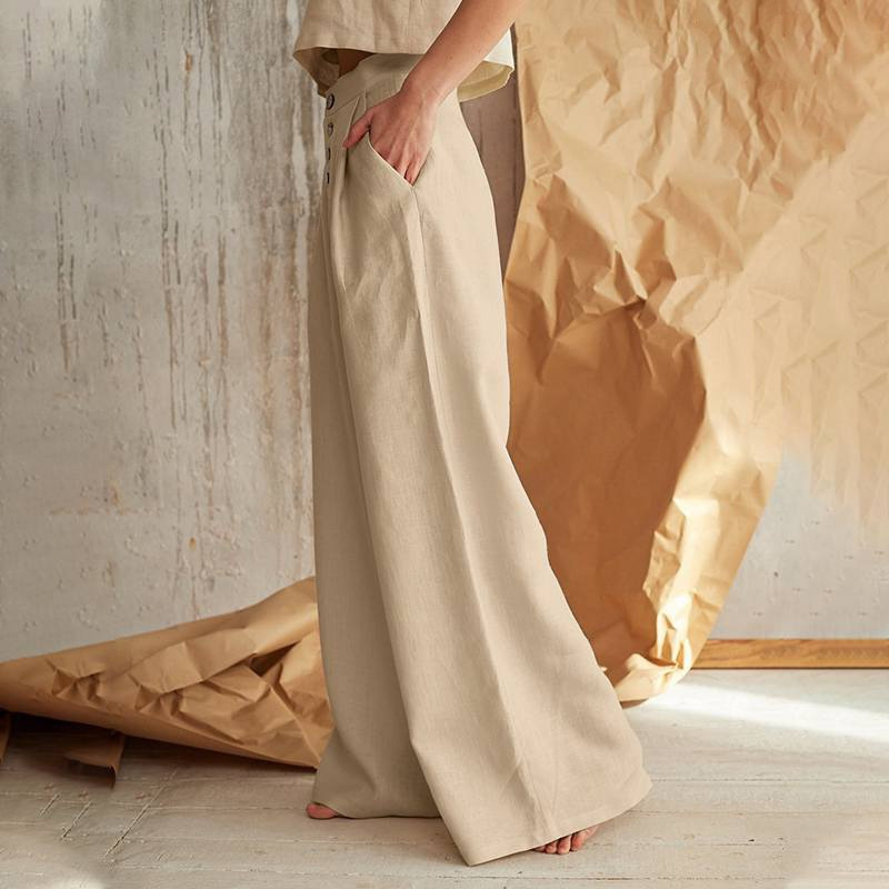 Women’s Wide Leg Pants with High Waist and Button Front Closure Pleated Loose Fit Trousers
