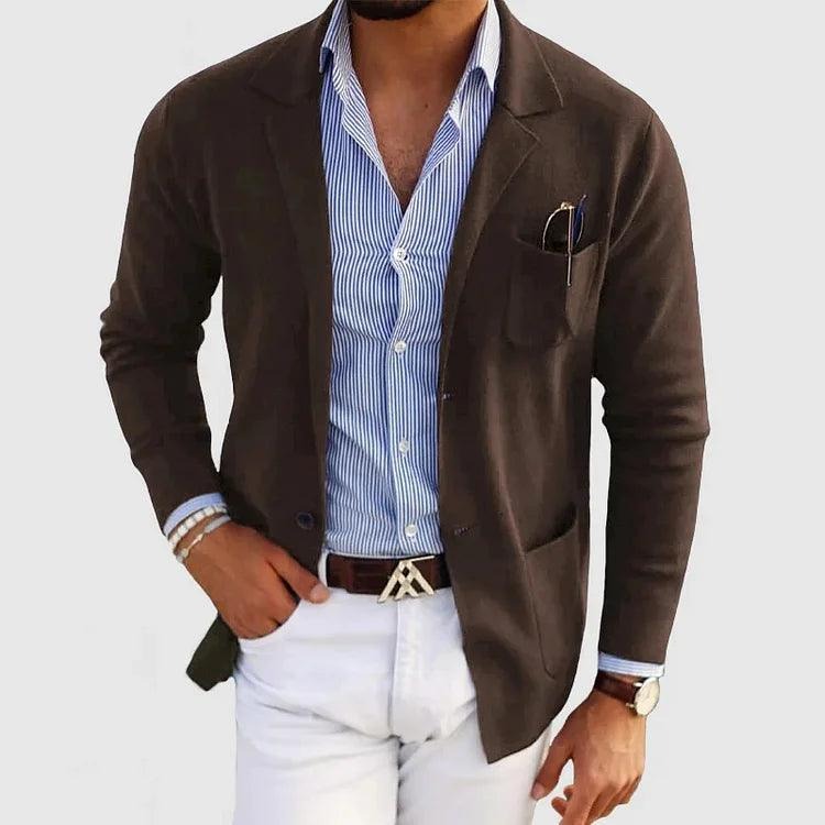 Men's Structured Blazer with Cotton Blend Fabric and Lapel Collar, Machine Washable