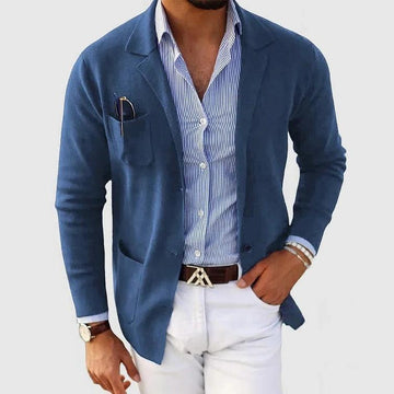 Men's Structured Blazer with Cotton Blend Fabric and Lapel Collar, Machine Washable