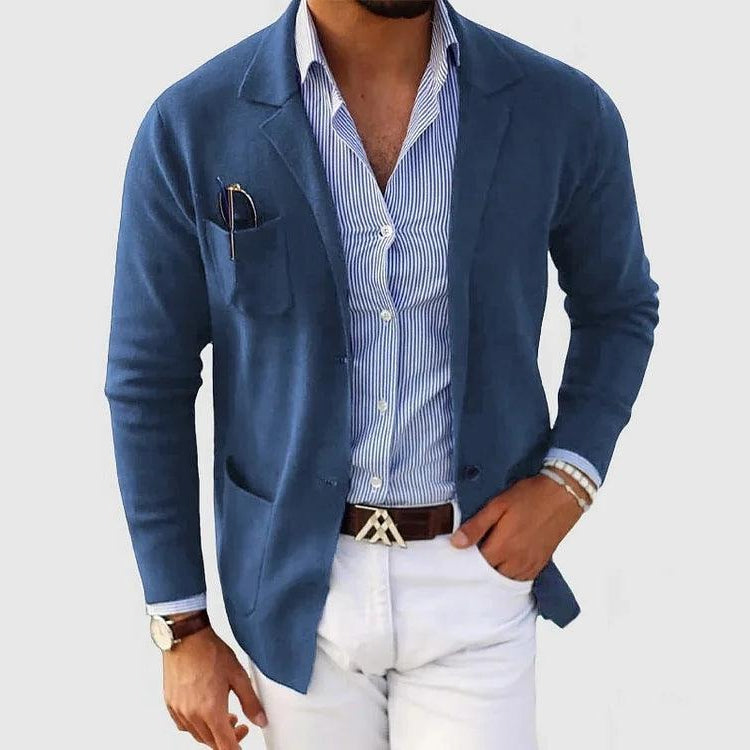 Men's Structured Blazer with Cotton Blend Fabric and Lapel Collar, Machine Washable