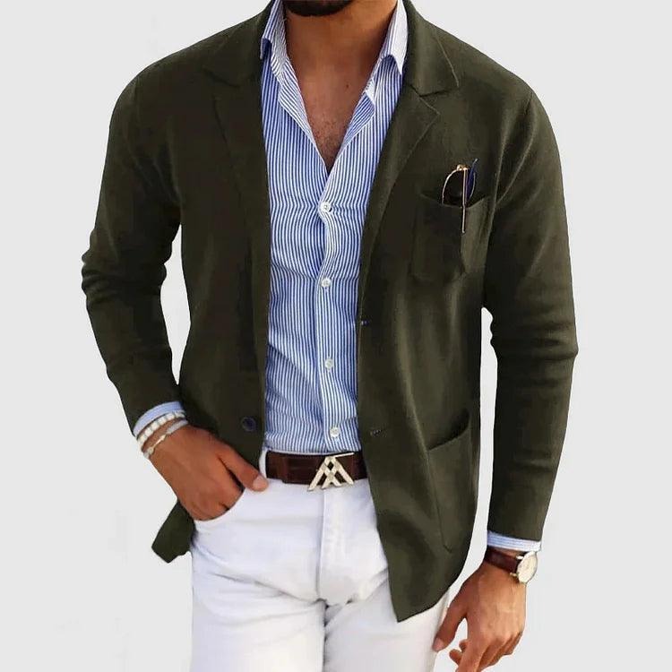Men's Structured Blazer with Cotton Blend Fabric and Lapel Collar, Machine Washable