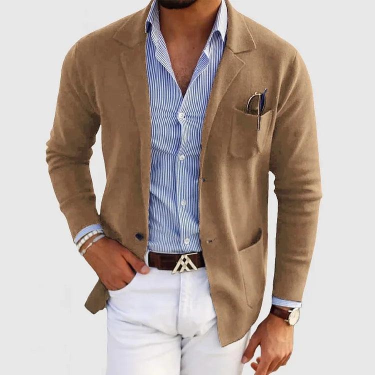 Men's Structured Blazer with Cotton Blend Fabric and Lapel Collar, Machine Washable
