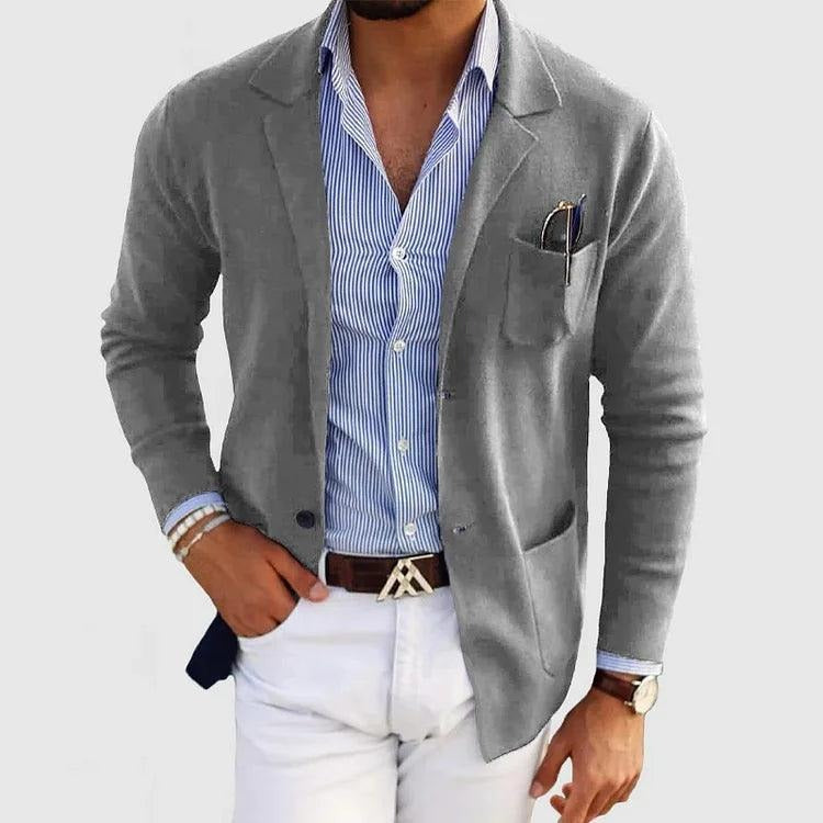 Men's Structured Blazer with Cotton Blend Fabric and Lapel Collar, Machine Washable