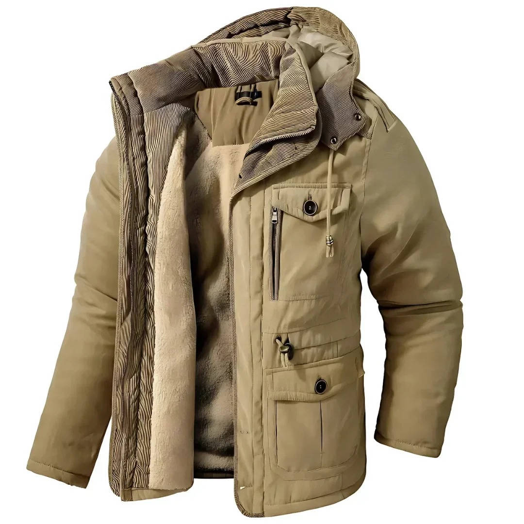 Insulated Parka Jacket with Sherpa Fleece Lining and Zipper Button Closure