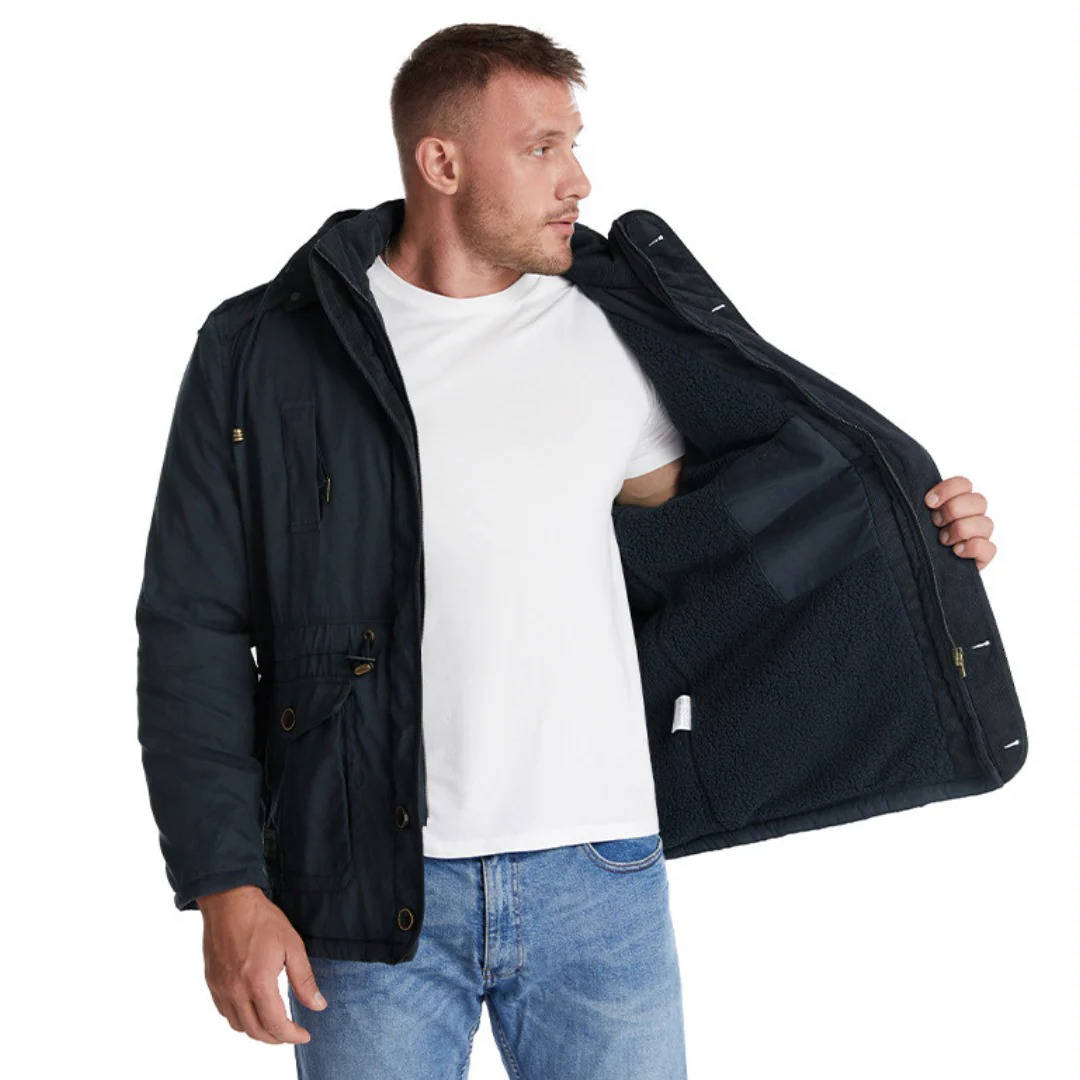 Insulated Parka Jacket with Sherpa Fleece Lining and Zipper Button Closure